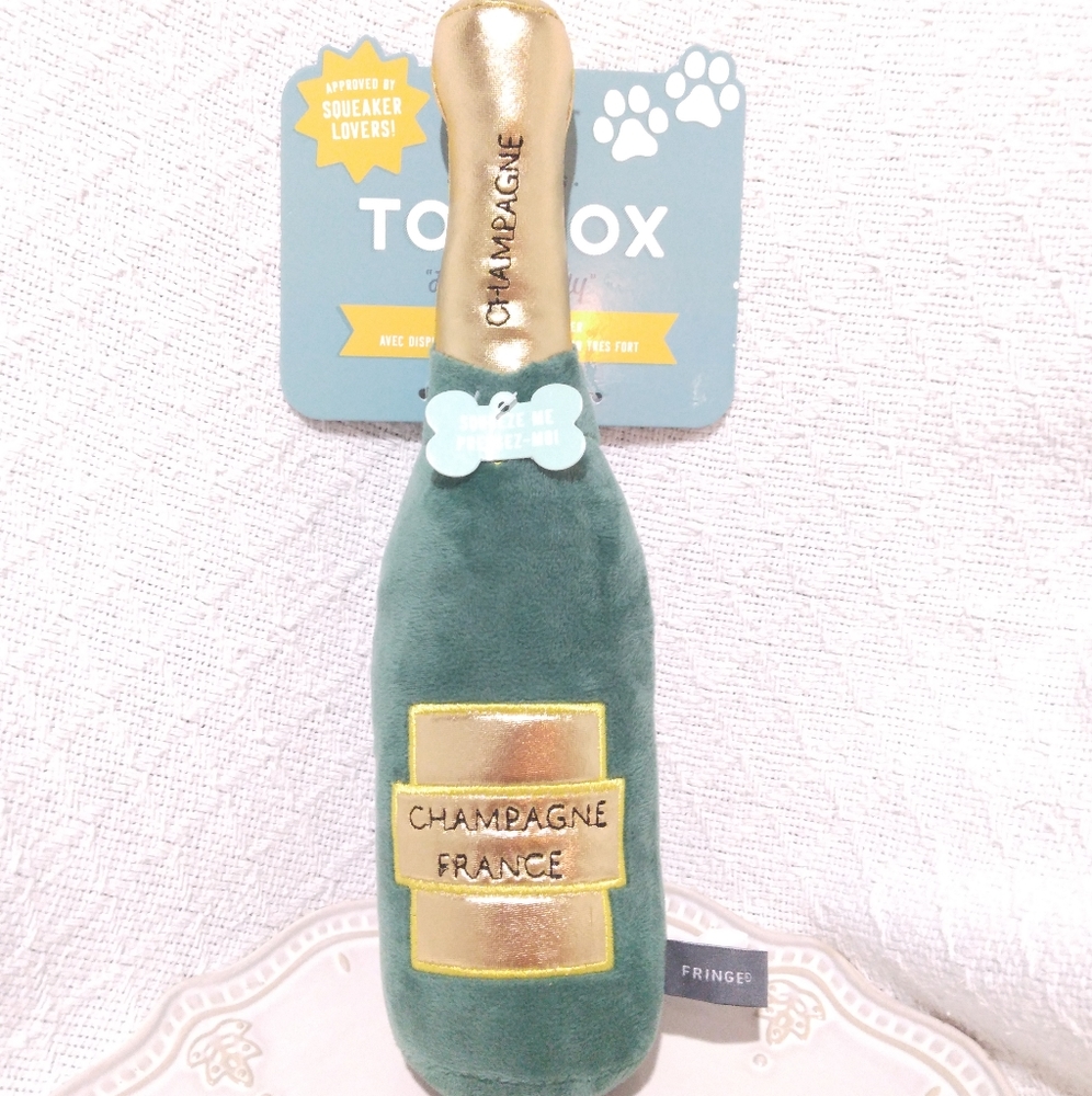 Fringe Toybox "Feelin' Bubbly" Champagne Bottle Dog Toy w/ Extra Loud Squeaker